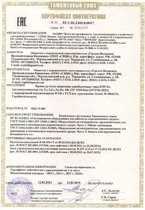 краны подвесные ручные ВБИ г/п до 10т