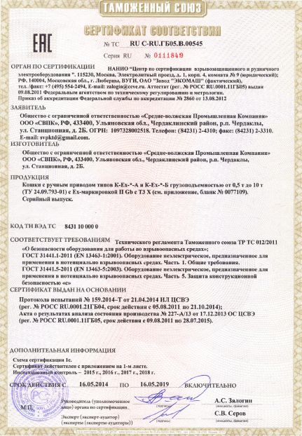 Сертификат ТР ТС кошки ручные ВБИ